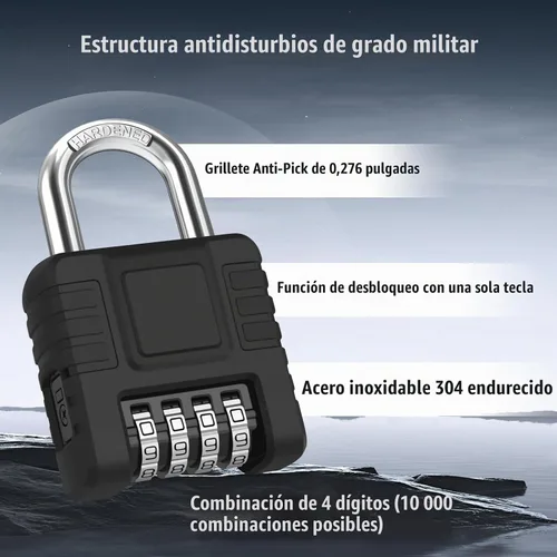 Vista 2 de Diyife - Candado resistente a la intemperie, [endurecido], cerradura de combinación para exteriores con funda de silicona, con código de 4 dígitos