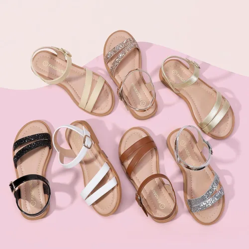 Vista 6 de PANDANINJIA Mona - Sandalias planas para niñas pequeñas y pequeñas para niños, bonitas sandalias de vestir con punta abierta, zapatos de verano