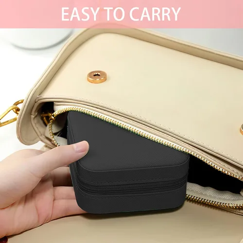 Vista 5 de EBUTY Joyero de viaje mini organizador portátil para anillos, aretes, collares, regalos para niñas y mujeres, color negro