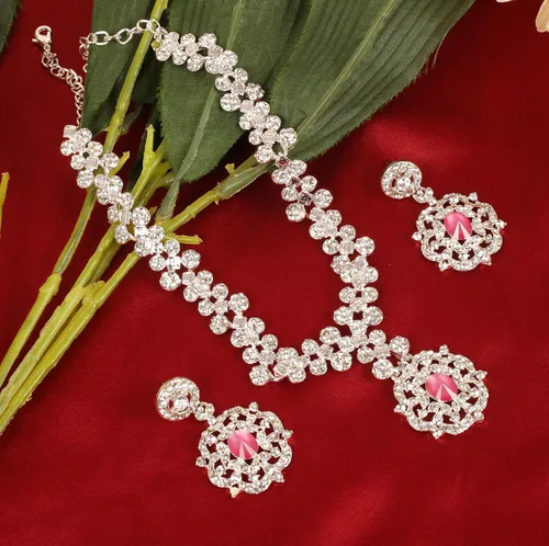 Vista 6 de Sunsoul Por Touchstone - Juego de collar de novia de Bollywood indio con diamantes de imitación brillantes en tono dorado o blanco para mujer.