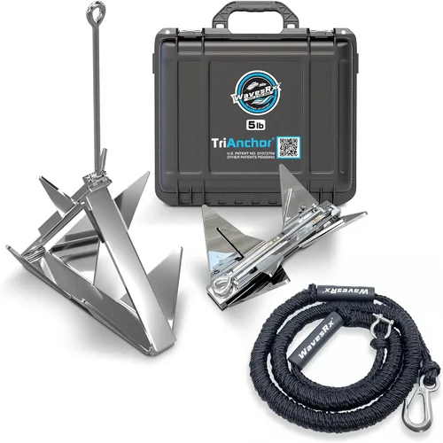 Vista 13 de WAVESRX TriAnchor - Stainless Steel Folding PWC & Boat Anchor Sets Instantly for Effortless Boat & Jet Ski Anchoring Compact Patent-Pending