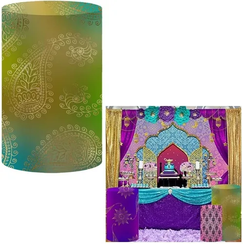 Vista 8 de NIVIUS PHOTO Cubierta cilíndrica de la India Bollywood para decoración de fiesta, elástica, elástica, elastano, pedestal NO-1399