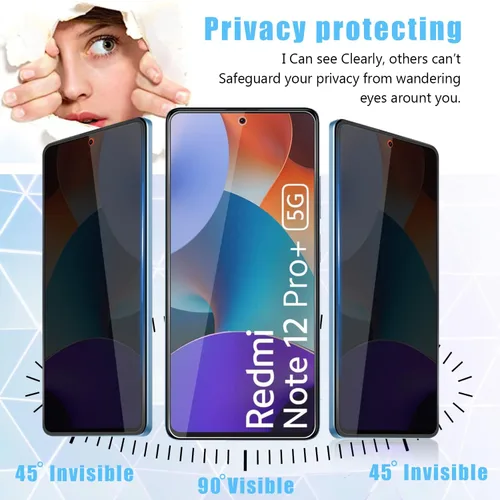 Vista 3 de Protector de pantalla de privacidad de cobertura completa para Xiaomi Redmi Note 12 Pro (4G/5G) (2 paquetes) + protector de lente de cámara