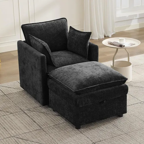 Vista 24 de Otomana cuadrada grande de 27 pulgadas con almacenamiento, reposapiés tapizado moderno con patas antideslizantes para sofá, mesa de café, sala