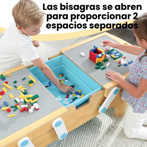 Vista 8 de KidKraft Building Bricks Play N Store Mesa de madera, almacenamiento de juguetes para niños con contenedores, más de 200 bloques de construcción