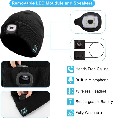 Vista 8 de Ocatoma Bluetooth Beanie Warm Hat with Light Headphone Unique Tech Gifts for Men Dad Him Teenage Christmas Stocking Stuffers