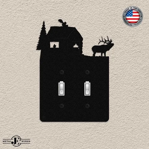 Vista 3 de Elk & Cabin - Placa de pared para interruptor de luz de palanca doble (palanca doble, negro) - Fabricado en Estados Unidos
