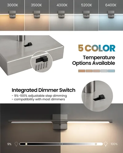 Vista 3 de Lámparas de tocador de níquel cepillado para baño sobre espejo de 30 pulgadas, apliques LED de baño IP44 5CCT, luces modernas ajustables