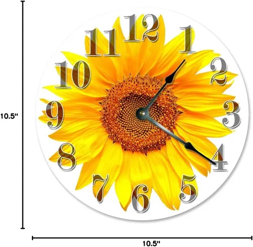 Vista 9 de Amarillo Girasol reloj reloj de 10.5" Reloj de pared redondo decorativo Círculo Grande Home Decor novedad Reloj Flor