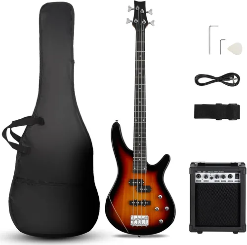 Vista 10 de Ktaxon Guitarra Bajo Eléctrica de 4 Cuerdas con Amplificador de 20 W, Pastilla Tipo PJ, Mástil de Arce Secado Naturalmente al Aire, Diapasón