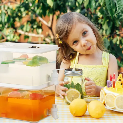 Vista 7 de Domensi Paquete de 2 dispensadores de bebidas de 1.5 galones para refrigerador con grifo dispensador de agua, tapas a prueba de fugas, pantalla
