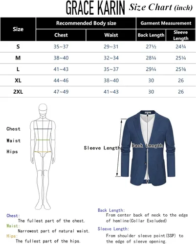 Vista 6 de GRACE KARIN Chaquetas de traje casual para hombre, abrigos deportivos ligeros de 2 botones