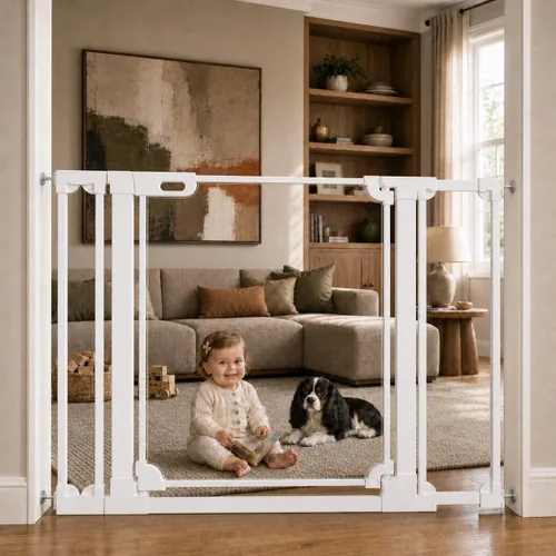 Vista 11 de WAOWAO Puerta de bebé de acrílico transparente de 40 pulgadas extra alta para escaleras, diseño moderno, puerta de acrílico con cierre automático