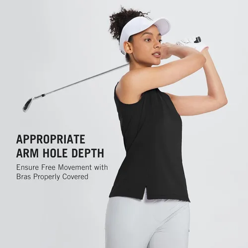 Vista 4 de BALEAF Camisa de golf sin mangas para mujer, bolsillo lateral con cremallera de un cuarto, ligera, de secado rápido, sin cuello, sin mangas, tenis