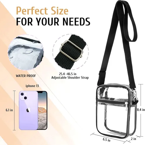 Vista 9 de LWWTBS Bolso cruzado transparente – Bolsa deportiva de concierto aprobada por estadios para mujer con correa ajustable