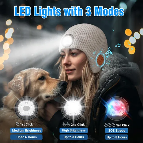 Vista 60 de Gorro Bluetooth con auriculares ligeros e inalámbricos, micrófono integrado y altavoces estéreo mejorados con música