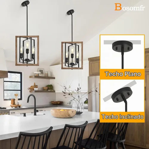 Vista 7 de Lámpara de araña de 3 luces para entrada, color negro y madera