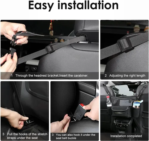Vista 6 de Organizador de asiento de automóvil de cuero para bolso/bolso, cabe entre asientos delanteros, sostiene cartera, teléfono y artículos esenciales