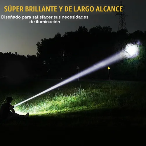 Vista 4 de Linterna LED recargable con pantalla de potencia, 4 modos de luz, linterna de mano de alto lúmen, interruptor doble, linterna impermeable portátil