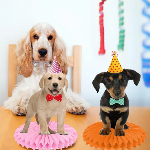 Vista 9 de 13 piezas de centro de mesa de panal para perros y bebés, suministros de fiesta de cumpleaños para mascotas, decoración de mesa para fiesta