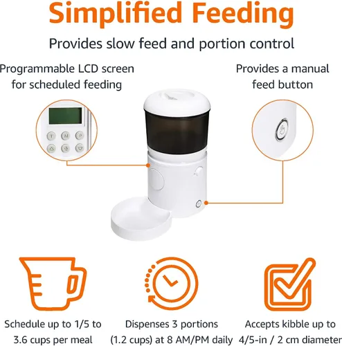 Vista 3 de Amazon Basics Comedero automático para gatos con grabadora de voz programable, alimentación lenta, control de porciones, capacidad de 4 L