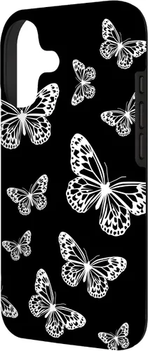 Vista 2 de Cute White Butterflies Black Background Case for iPhone 17