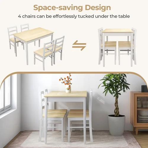 Vista 4 de Juego de mesa de comedor Giantex para 4, juego de mesa de comedor para 4, rincón de desayuno con mesa de cocina, 4 sillas de comedor, juego de mesa