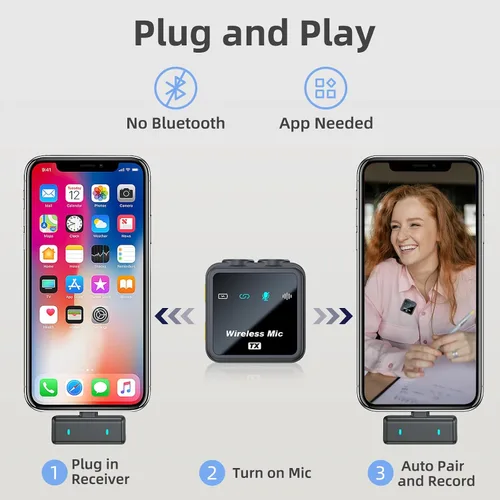 Vista 8 de VM32 Mini micrófono inalámbrico para iPhone 14/13/12, micrófono de teléfono con solapa Lavalier con estuche de carga de 40 horas, grabación de video