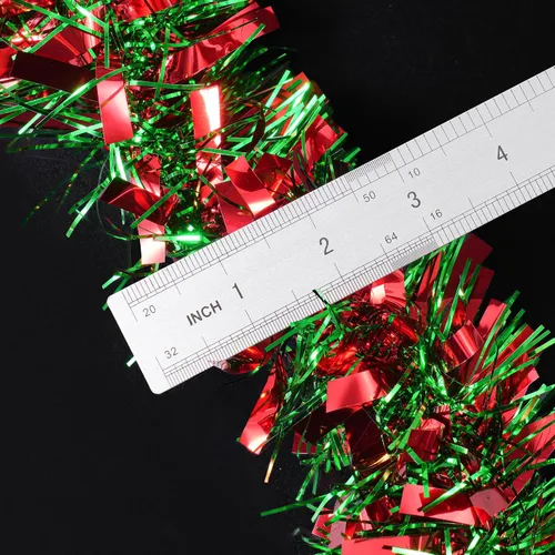 Vista 7 de Guirnalda de oropel de Navidad de 50 pies, guirnalda metálica torcida roja y verde, decoración navideña gruesa y brillante para árbol, manto