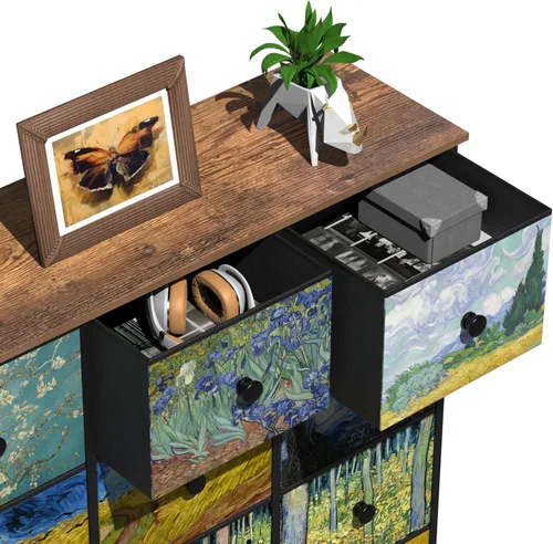 Vista 7 de EXOTICA - Cómoda grande con 15 cajones, cómoda alta de tela Van Gogh para dormitorio, sala de estar, entrada, armario con marco de metal resistente