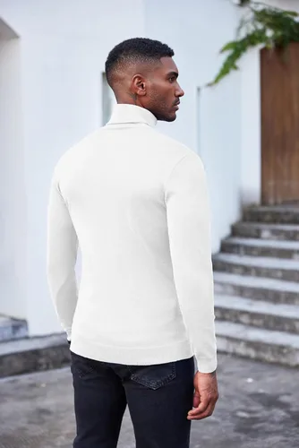 Vista 7 de COOFANDY Suéter de cuello alto ajustado para hombre, casual, básico, de manga larga, suéter de punto