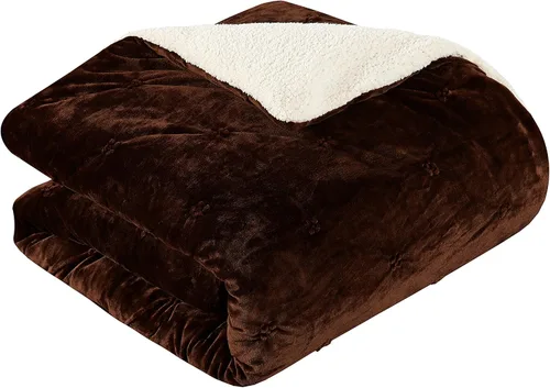 Vista 2 de Chic Home CS4800-AN Josepha - Edredón plisado con volantes y frunces, forro de sherpa, beige, individual extra largo