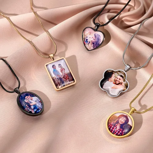 Vista 6 de Fanery sue Collares personalizados de doble cara, collares de fotos personalizados para mujeres y hombres, colgante de foto personalizado