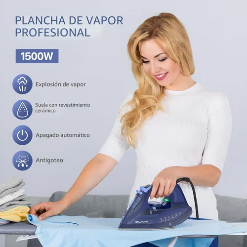 Vista 2 de BEAUTURAL Plancha de vapor para ropa con esfera de termostato de precisión, suela recubierta de cerámica, apagado automático de 3 vías