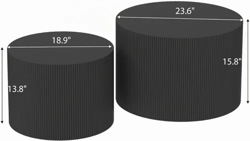 Vista 2 de Juego de 2 mesas de café redondas negras, mesas de centro modernas de madera anidables para sala de estar, juego de mesas auxiliares circulares sin