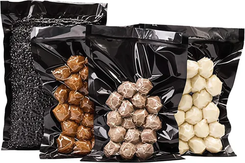 Vista 4 de PABCK 50 bolsas selladoras al vacío negras para almacenamiento de alimentos, 5.91 x 8.66 pulgadas, plástico transparente texturizado para envases