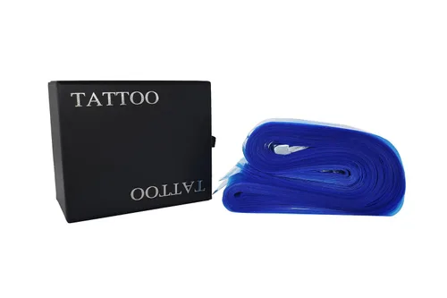 Vista 6 de HuoHuo 100 fundas de cordón con clip de tatuaje, fundas de plástico con clip azul, fundas desechables para cable de higiene, una caja de 100 fundas