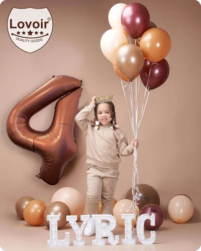 Vista 5 de Globo marrón café número 0 de 40 pulgadas, tamaño grande, papel de aluminio de Mylar retro, globos de helio marrón para fiesta de cumpleaños Café
