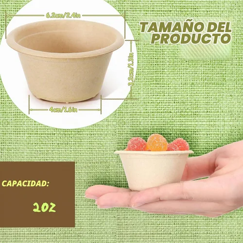 Vista 2 de Sieral Vasos de fibra de bagazo natural de 2 onzas, comida desechable, caña de azúcar, pequeña porción de muestra, biodegradables, compostables