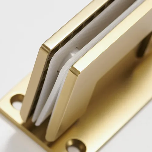 Vista 7 de Ranbo - Bisagra para puerta de cristal de ducha de 90 grados, color dorado, 1 paquete solid 5mm-thick 304 stainless steel, wall to glass mount