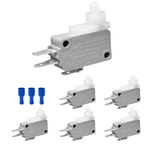 Vista 3 de 6 piezas de microinterruptor de límite SPDT con palanca de bisagra recta corta y acción de broche para Arduino, KW3A 16A 125/250V