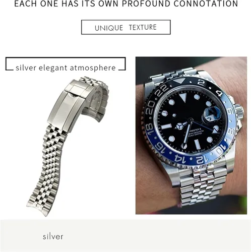 Vista 7 de AEMALL Correa de reloj de acero inoxidable macizo 904L de 0.787in para correa Rolex GMT Master II de pulsera Jubilee con cierre de ostra
