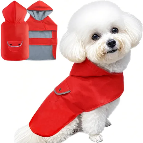 Vista 8 de Impermeable para perros pequeños, chaqueta impermeable para cachorros, ropa impermeable para mascotas, poncho, ropa impermeable de doble capa Azul