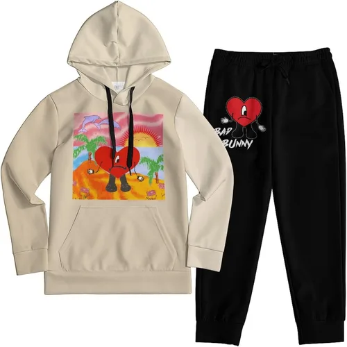 Vista 2 de Fcztomv Conjunto de 2 piezas con estampado 3D con capucha y pantalones deportivos, sudadera casual de manga larga