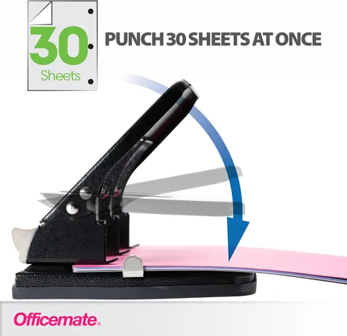 Vista 2 de Officemate Medium Duty - Perforadora de 3 agujeros con mango ergonómico, capacidad para 30 hojas, color negro (90088)