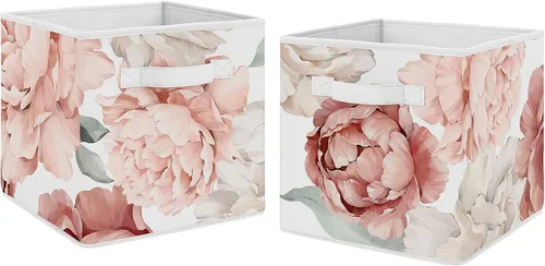 Vista 10 de Sweet Jojo Designs Cajas de almacenamiento plegables de tela con diseño floral de acuarela gris, cajas organizadoras de juguetes para niños y bebés