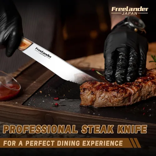 Vista 3 de Freelander Juego de 4 cuchillos para pizza con cuchillas afiladas de acero inoxidable, diseño forjado de espiga completa, mango ergonómico