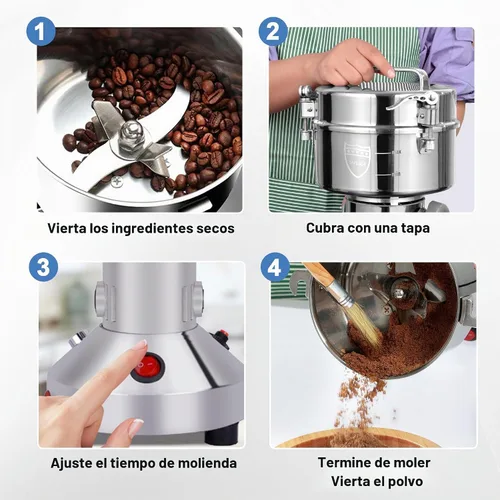 Vista 5 de Molinillo eléctrico de grano de 150g, molino de harina de acero inoxidable 304, molinillo de especias de alta velocidad de 1500W, molinillo