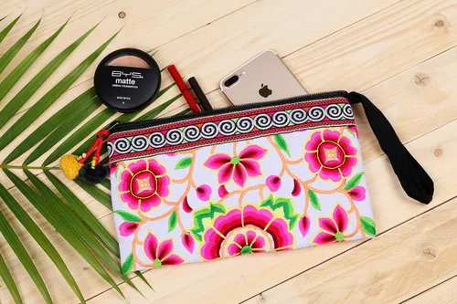Vista 4 de changnoi Bolsa de mano hecha a mano bolsa de cosméticos bordada Hmong Tribes