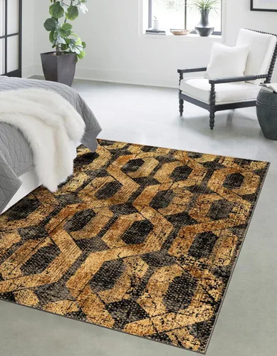 Vista 18 de Unique Loom Saturn Collection - Astra (Runner 2 pies 2 pulgadas x 5 pies 0 pulgadas, beige crema/negro)
